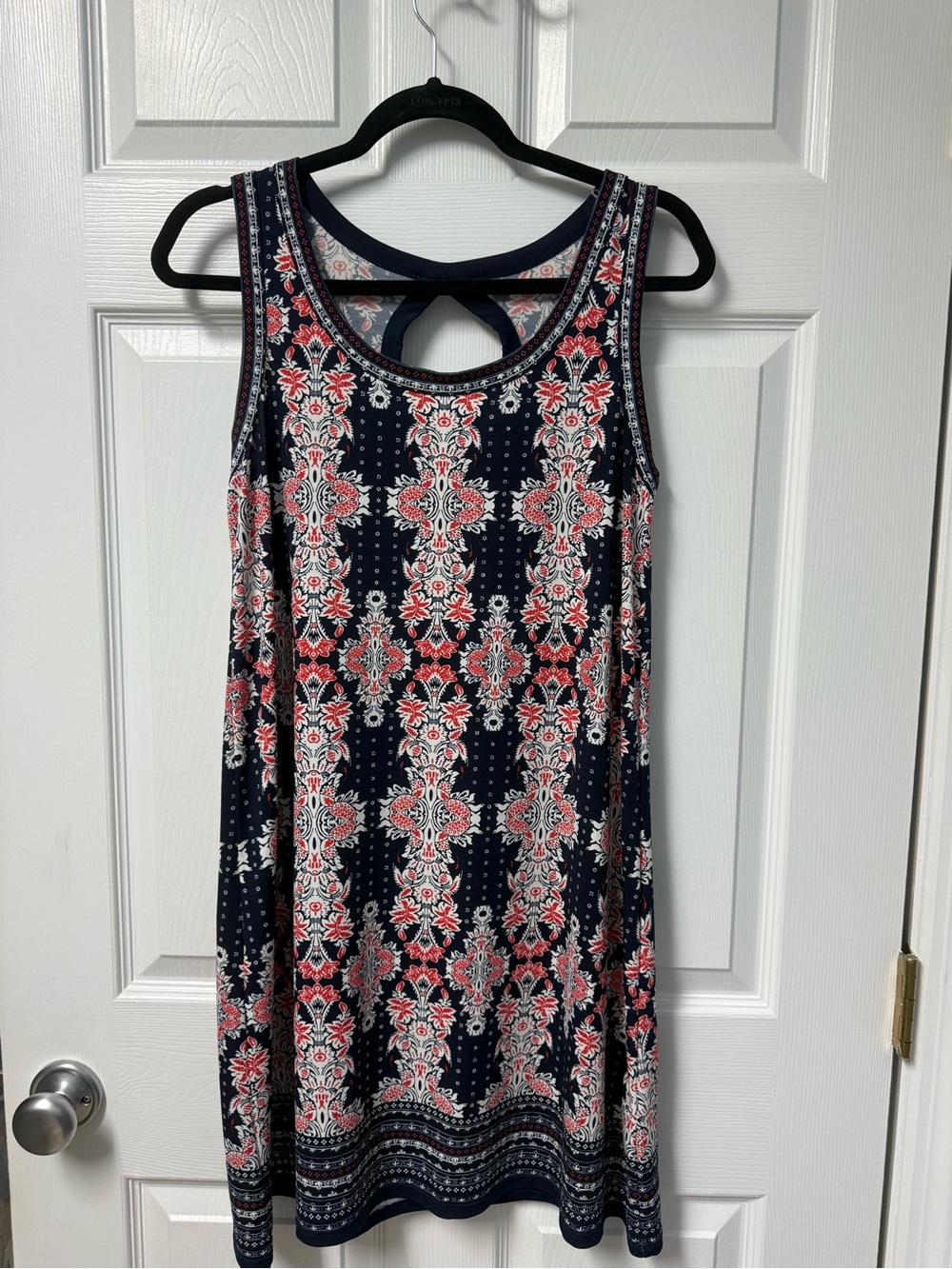 Max Studio Navy Shift Dress with Coral and White Floral Print